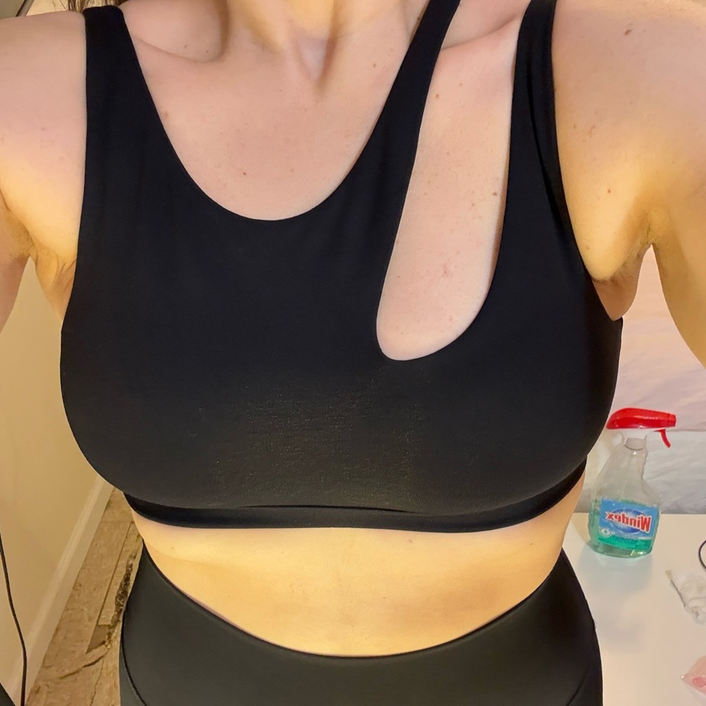 ALO Yoga Black Asymmetrical Cut Out Sports Bra